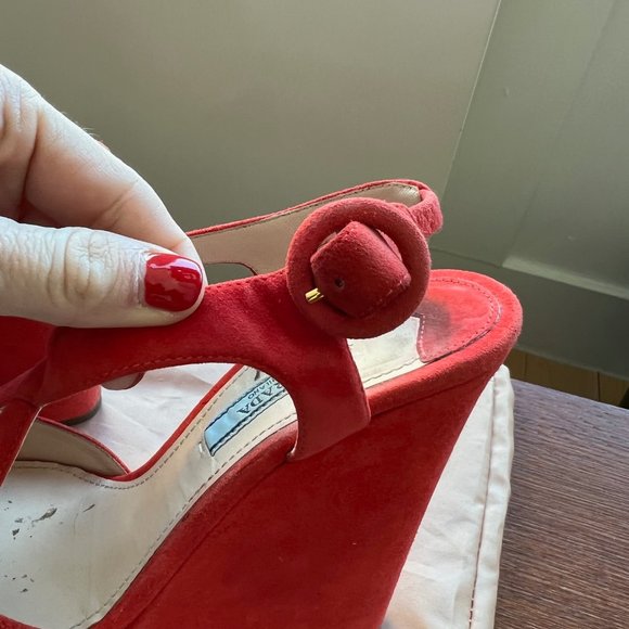 Prada Suede Wedge Heels - Salmon Pink Size 36 - Picture 4 of 11